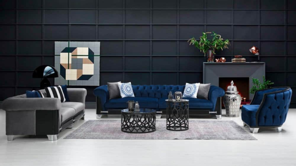 Nish Blue Avangarde  Chesterfield Living Room Sofa Set