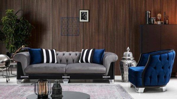 Nish Blue Avangarde  Chesterfield Living Room Sofa Set - Image 2