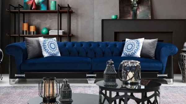 Nish Blue Avangarde  Chesterfield Living Room Sofa Set - Image 6