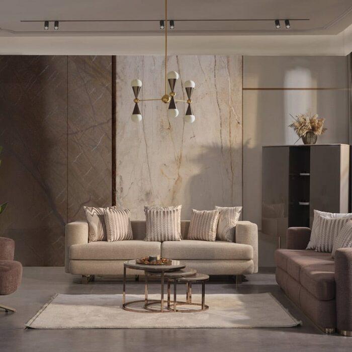 Oslo Modern Metal Living Room Sofa Set With Cushions